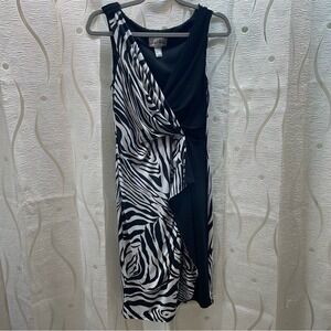 Joseph Ribkoff Zebra Print Asymmetrical Wrap Dress Women's Size‎ 6 Black White